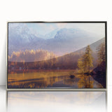 Mid-century modernist art depicting Alaska scenery in silver acrylic frame, suitable for nursery wall art.