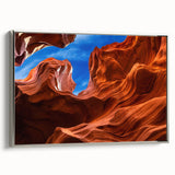 Landscape art painting of Antelope Canyon in Arizona on a framed canvas, featuring vibrant orange and red tones.