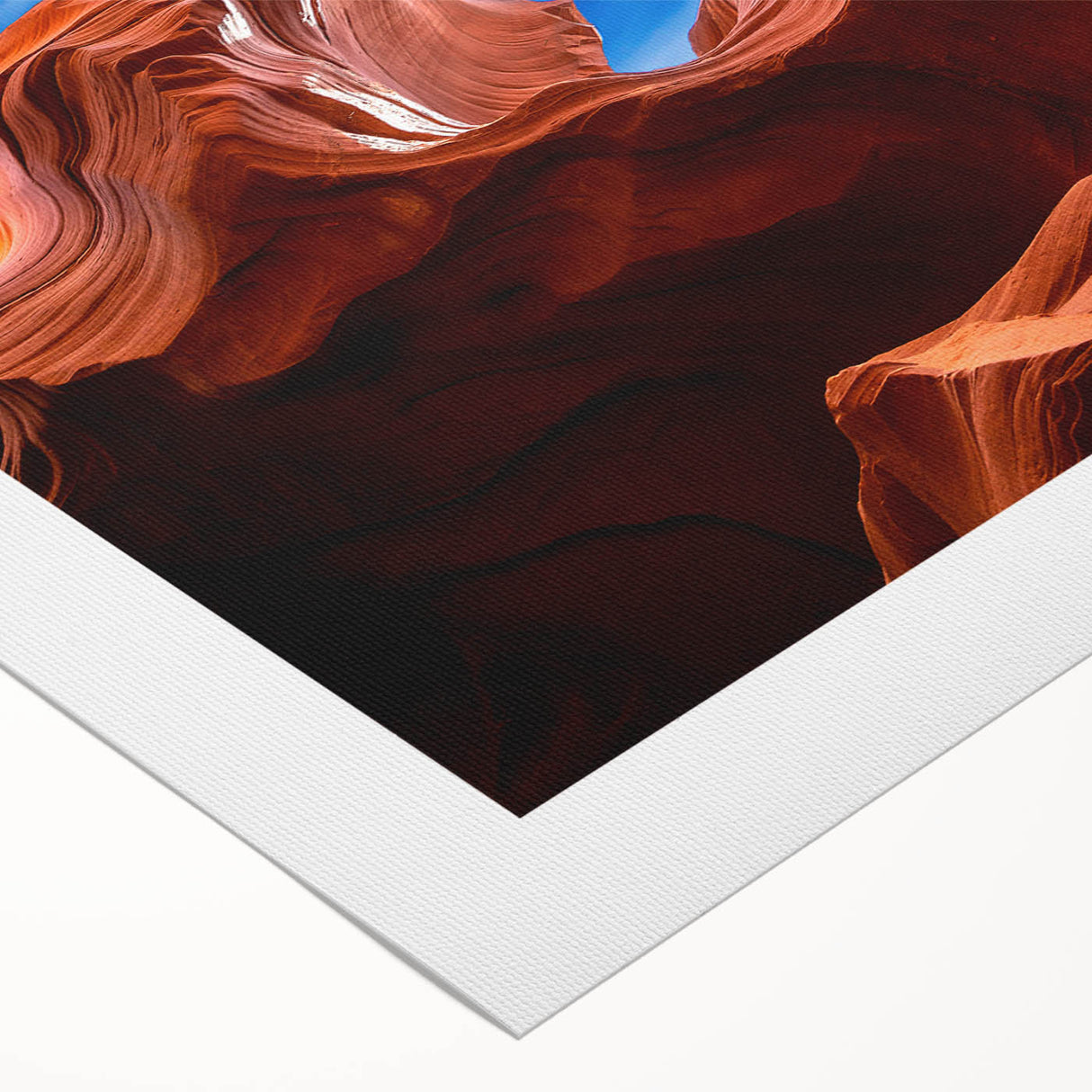 Art deco poster of Antelope Canyon in muted orange and brown tones on rolled canvas, suitable for dining room decor.