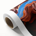 Art Deco style poster of Antelope Canyon in Arizona with rich orange and brown tones on rolled canvas.