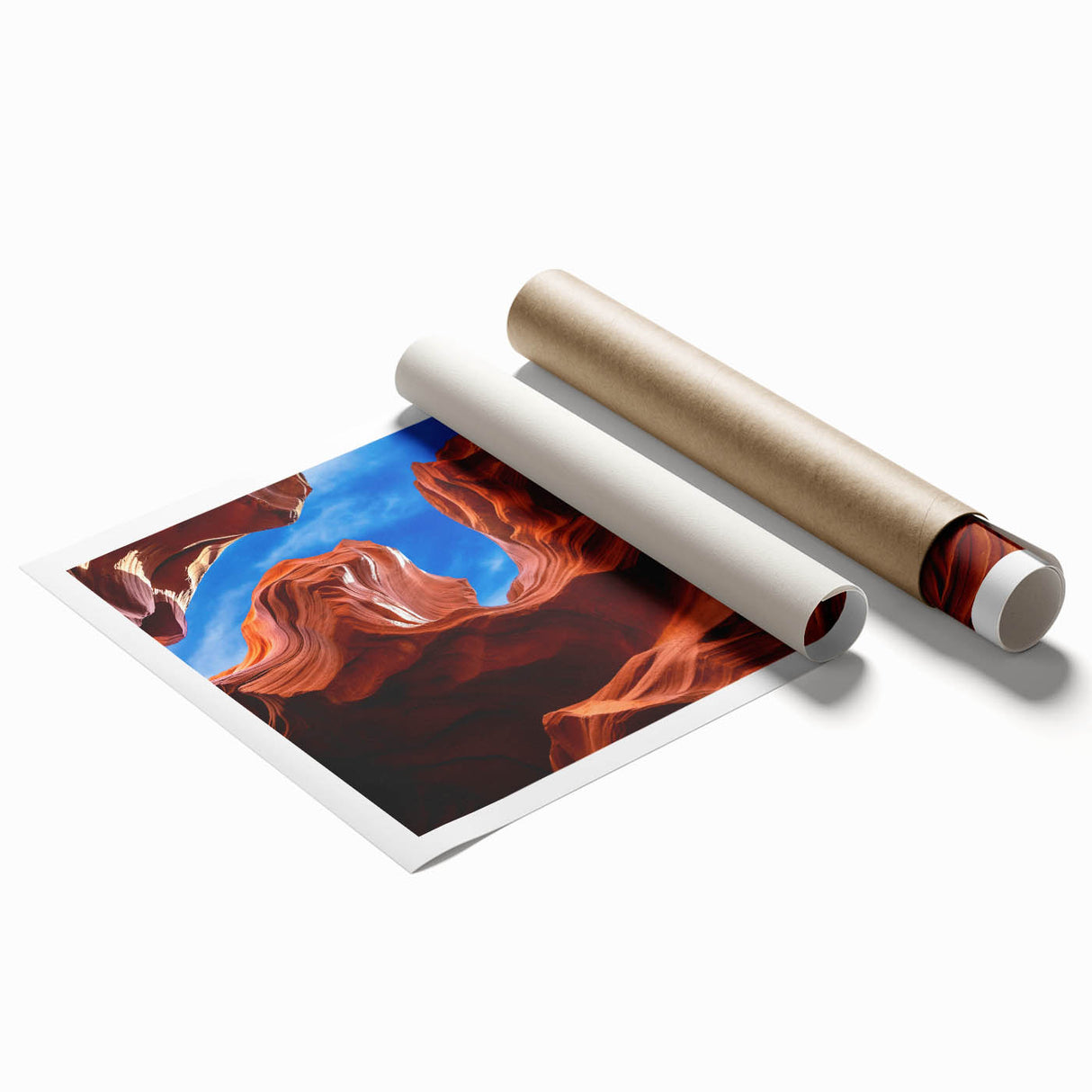 Extra large rolled print of Antelope Canyon in Arizona, featuring warm earth tones, ideal for classy bathroom wall art.