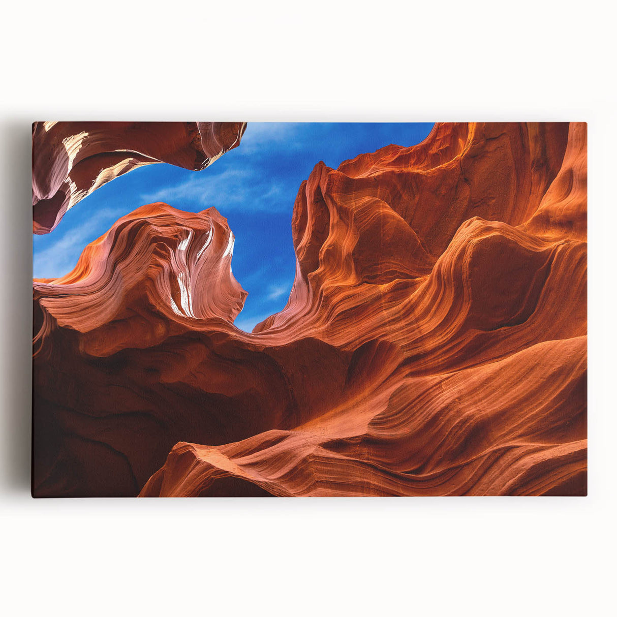 Black and white photograph of Antelope Canyon on stretched canvas, ideal for kitchen wall art.