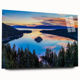 Acrylic print of Lake Tahoe with vivid blue and green tones, ideal for bedroom or dining room art.