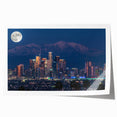 Rolled canvas print of Los Angeles skyline in muted gray and blue tones, ideal for art wall dining room.