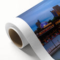 Art deco poster of Sacramento skyline in pastel shades on rolled canvas, suitable for nursery wall art.