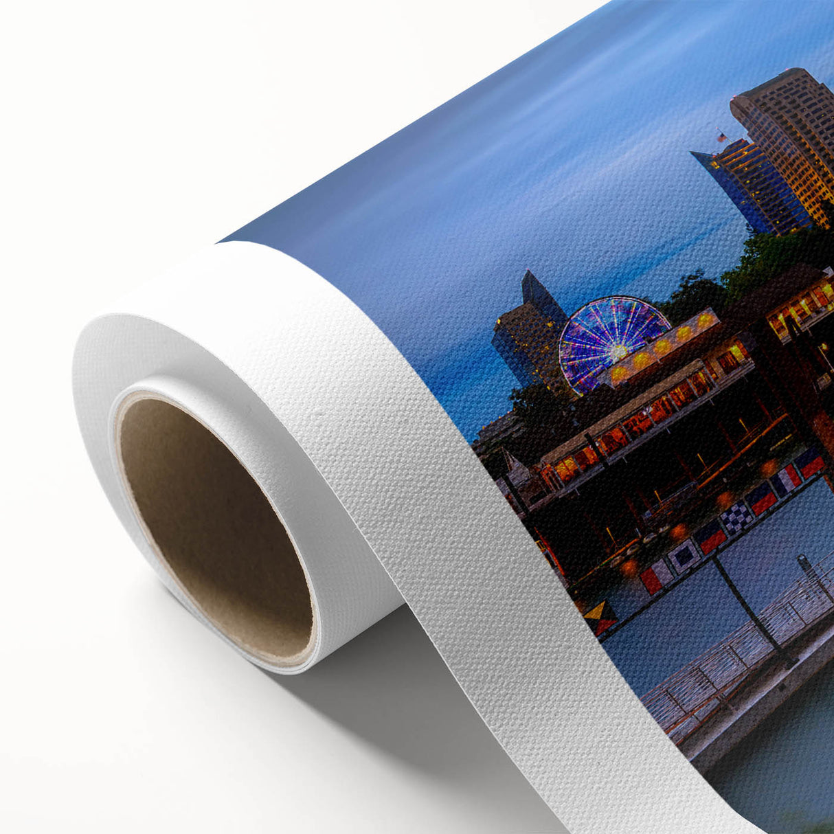 Art deco poster of Sacramento skyline in pastel shades on rolled canvas, suitable for nursery wall art.