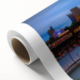 Art deco poster of Sacramento skyline in pastel shades on rolled canvas, suitable for nursery wall art.
