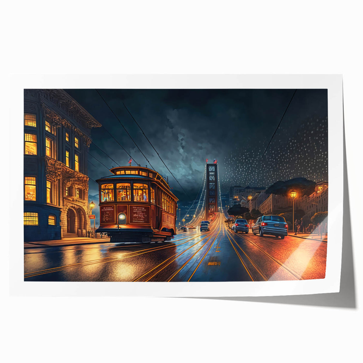 Rolled print of San Francisco scenery in muted earth tones, ideal for art wall dining room decor.