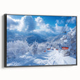 Black and white framed canvas of Vail, Colorado landscape, ideal for bedroom wall art.