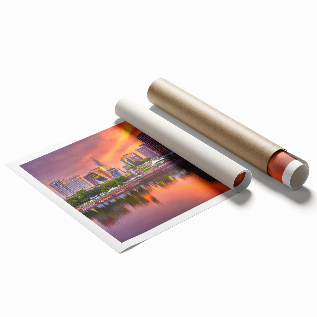 Extra large rolled print of Connecticut scenery with floral elements in pastel shades, ideal for classy bathroom wall art.