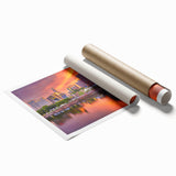 Extra large rolled print of Connecticut scenery with floral elements in pastel shades, ideal for classy bathroom wall art.