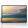 Large abstract wall art depicting Daytona scenery in muted blue and green tones, framed in black acrylic.