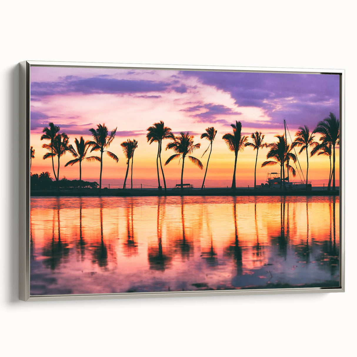Framed canvas of a vibrant Maui landscape painting with a vintage poster style.