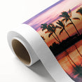 Art deco poster of Maui scenery on rolled canvas, featuring soft pastel shades, ideal for nursery wall art.