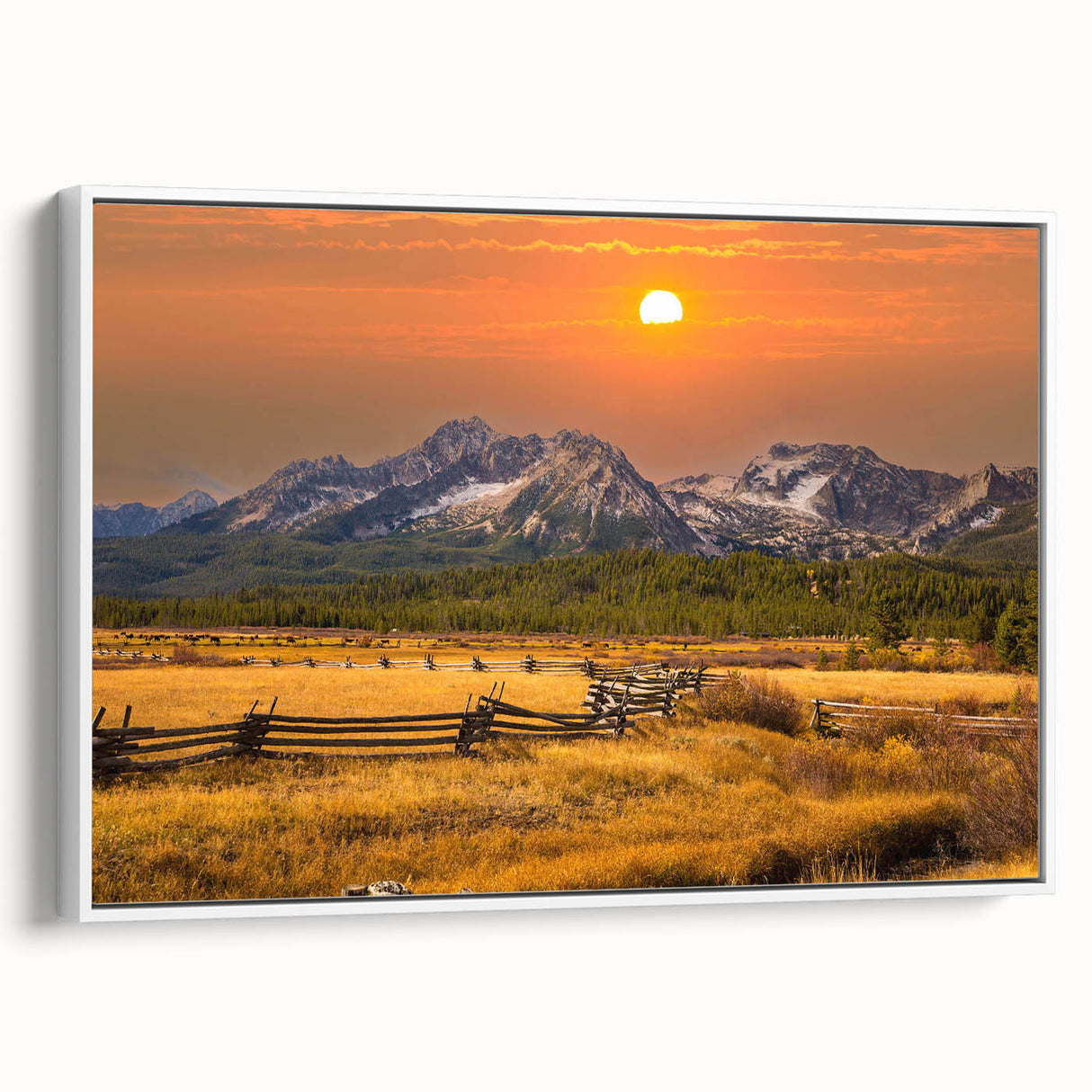 Vintage poster art of Idaho scenery on a white-framed canvas, featuring colorful art in extra large size.