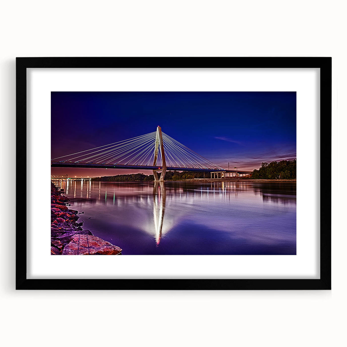 Extra large abstract art print depicting a colorful Kansas scenery on a textured canvas, framed in black.
