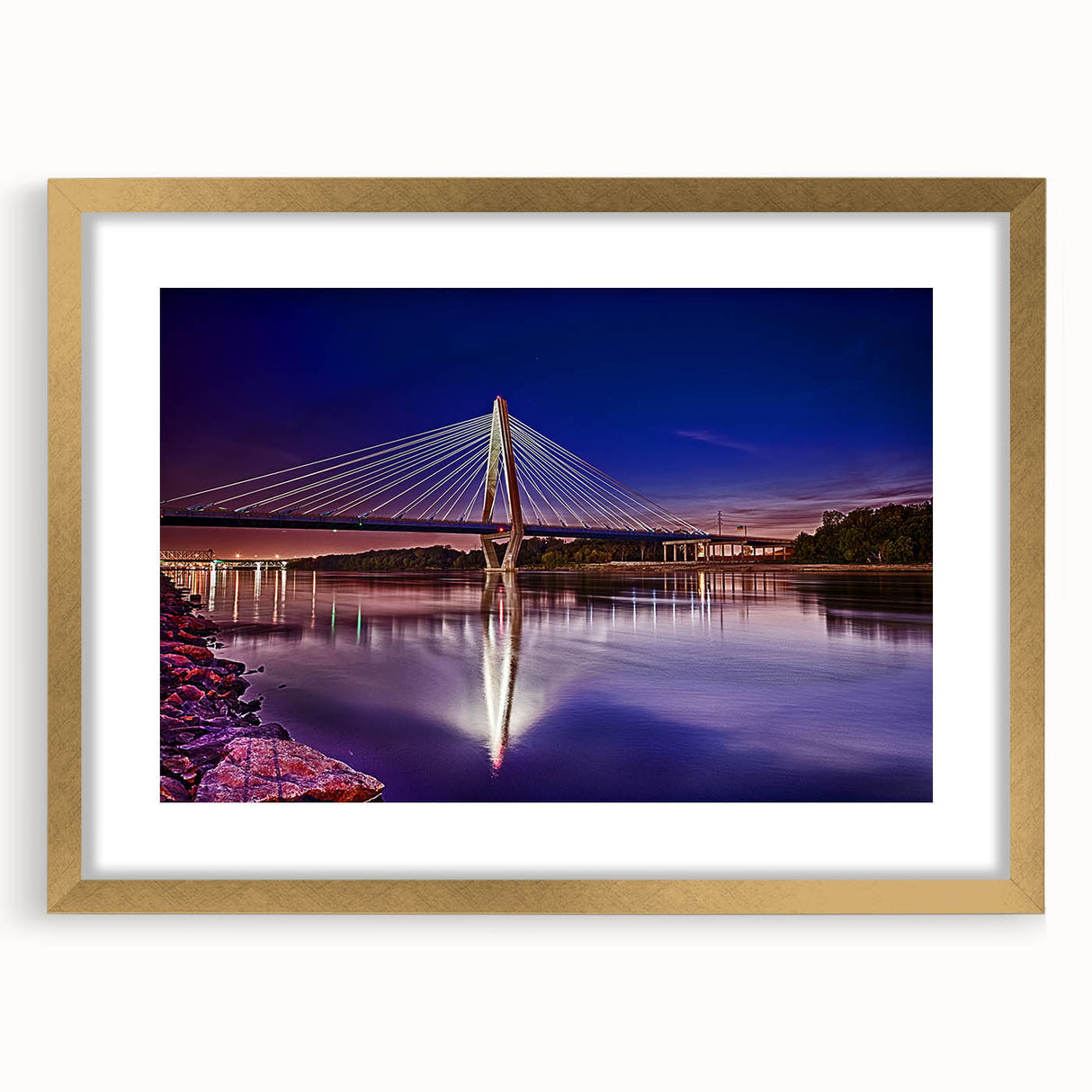 Extra large abstract art print depicting textured Kansas scenery in muted earth tones, framed in gold.