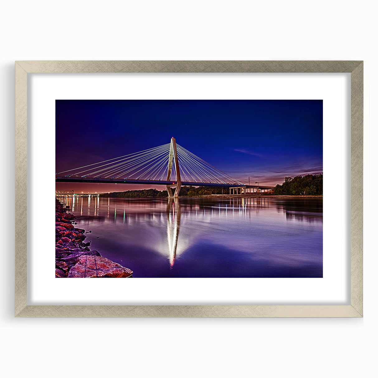 Textured abstract art print of Kansas scenery in muted earth tones on a framed silver mat, ideal for bedroom decor.
