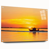 Large abstract wall art depicting a Louisiana scenery in muted blue and green hues, acrylic glass format.