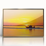Framed acrylic print of a Louisiana landscape in gold and green tones, ideal for modern art wall decor.