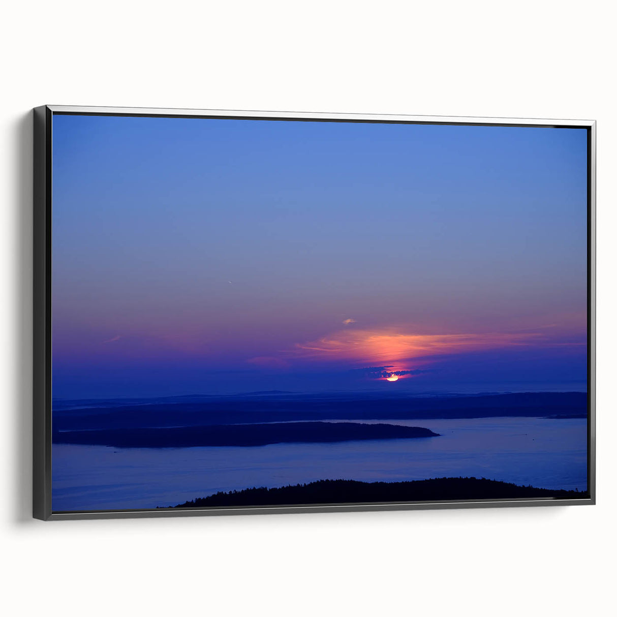 Black and white landscape art painting of Acadia, Maine on framed canvas, ideal for bedroom wall decor.