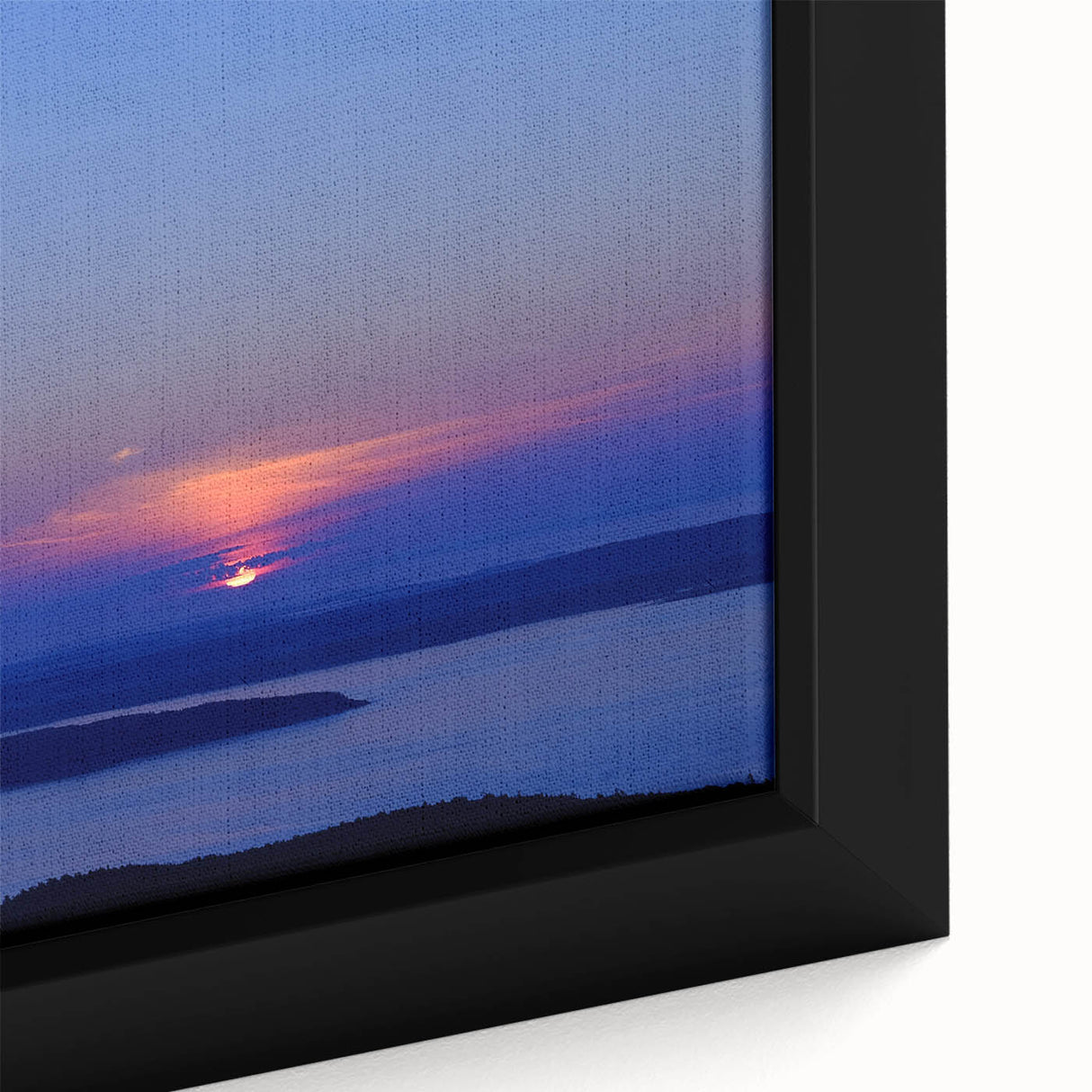 Extra large framed canvas depicting a textured Maine Acadia scenery in black with colorful art accents.