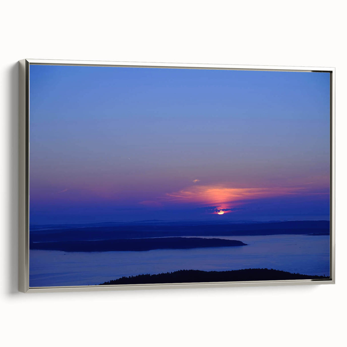 Framed canvas landscape art painting featuring Acadia, Maine with vibrant autumn colors, ideal for living room decor.