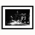 Extra large abstract art print of colorful, textured Detroit skyline on framed black mat, ideal for living room decor.