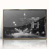 Framed acrylic print of Detroit skyline in muted gold and gray tones, ideal for modern art wall decor.