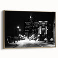 Framed canvas depicting vintage-style Detroit landscape in black and gold tones, suitable for bedroom wall art.