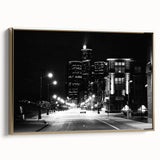 Framed canvas depicting vintage-style Detroit landscape in black and gold tones, suitable for bedroom wall art.