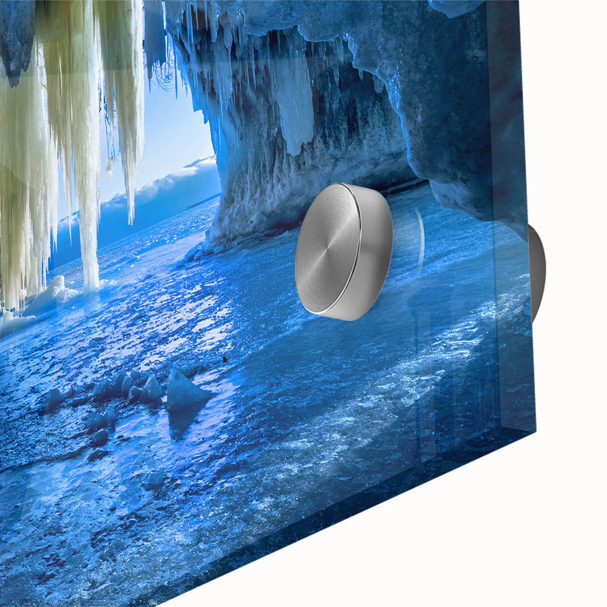 Large abstract wall art of Michigan's Upper Peninsula in mid-century modernist style on acrylic glass.