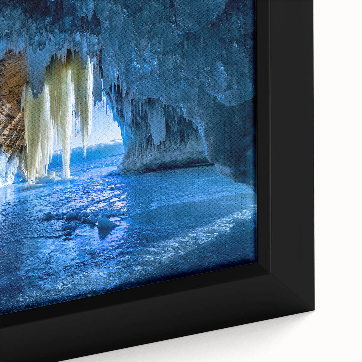 Framed canvas featuring a textured depiction of Michigan's Upper Peninsula in black with colorful accents.