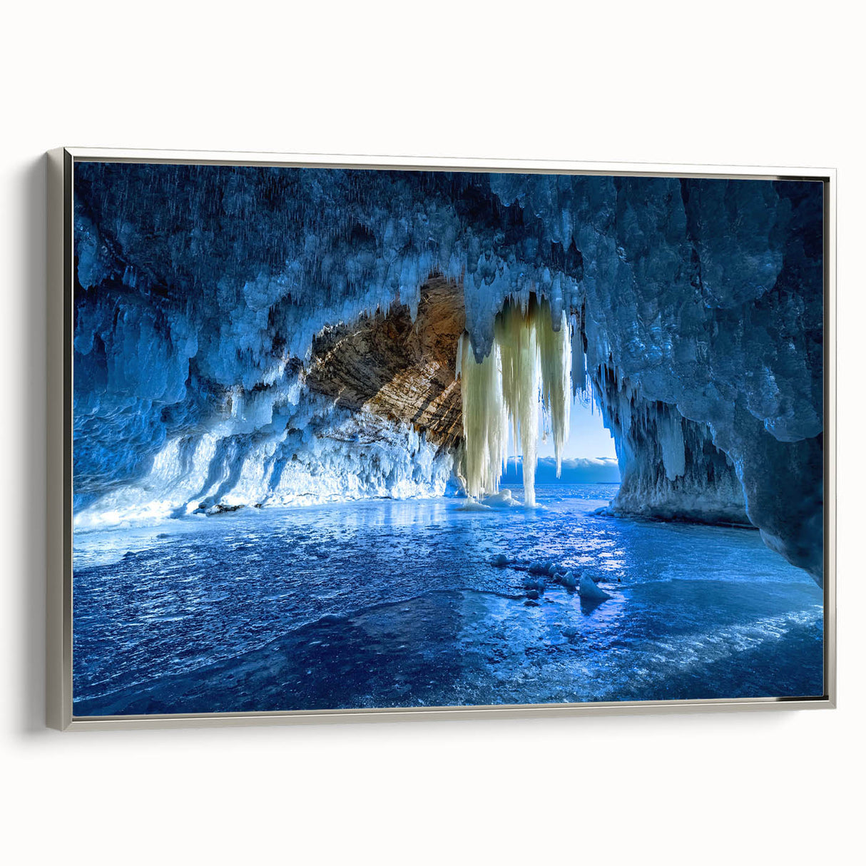 Framed canvas of a vintage-style Michigan Upper Peninsula landscape, featuring a vibrant color palette.