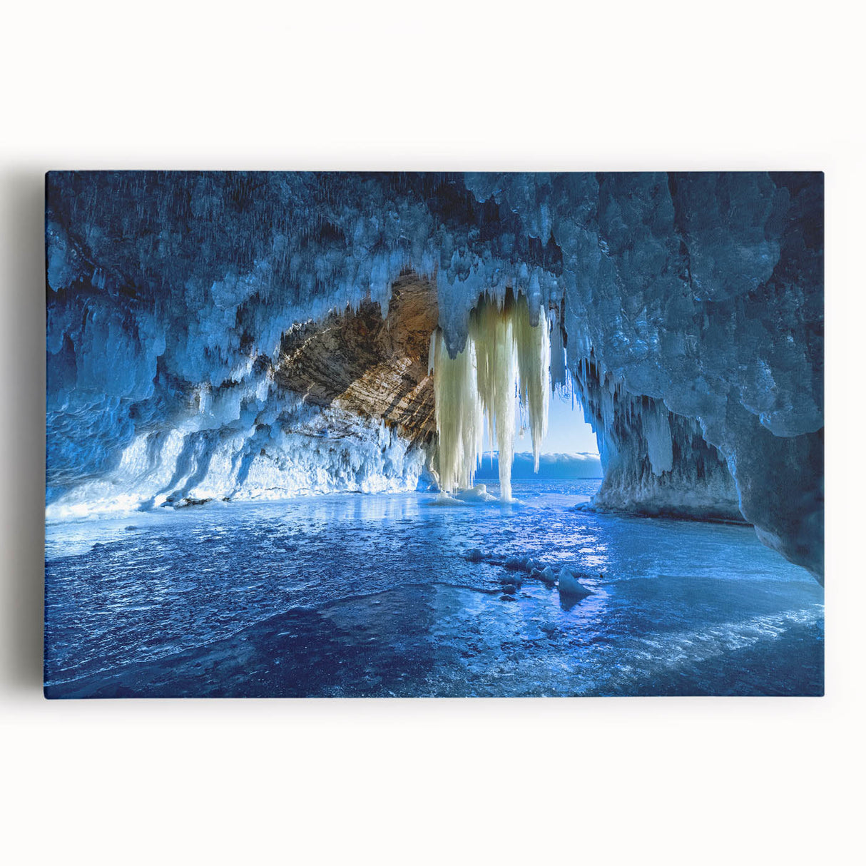 Black and white photo of Michigan's Upper Peninsula on stretched canvas, ideal for kitchen wall art.