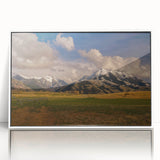 Acrylic print of a Montana landscape in art deco style, featuring soft pastel colors.