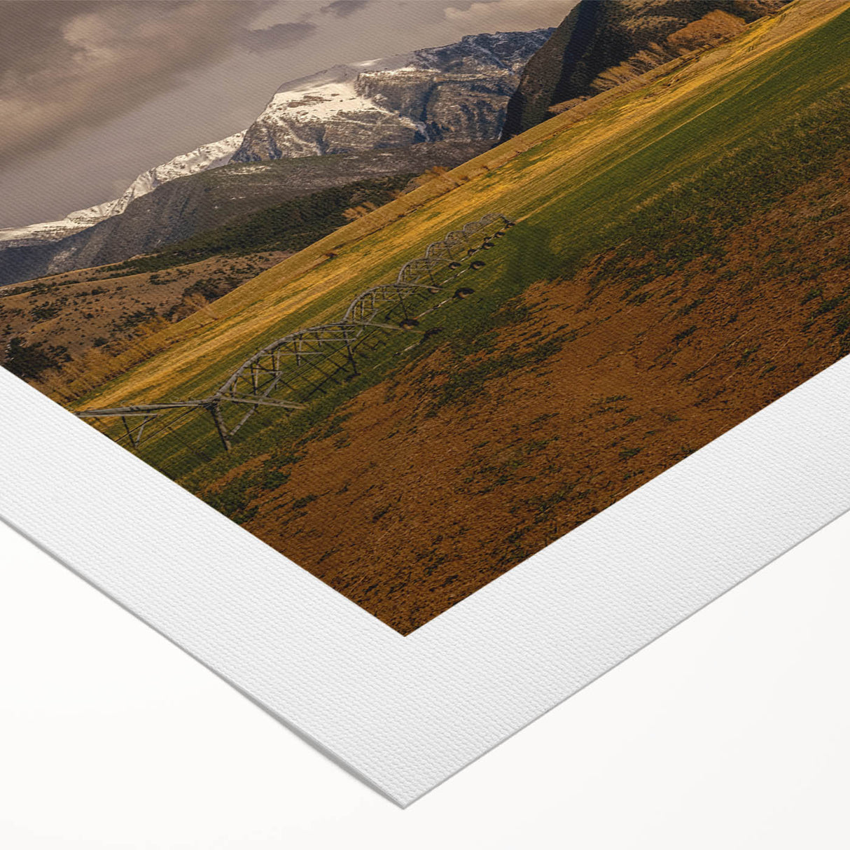 Art deco poster featuring a serene Montana landscape in muted earth tones on rolled canvas, suitable for dining room decor.