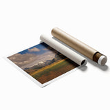 Extra large rolled print of Montana scenery with vibrant floral elements, ideal for classy bathroom wall art.