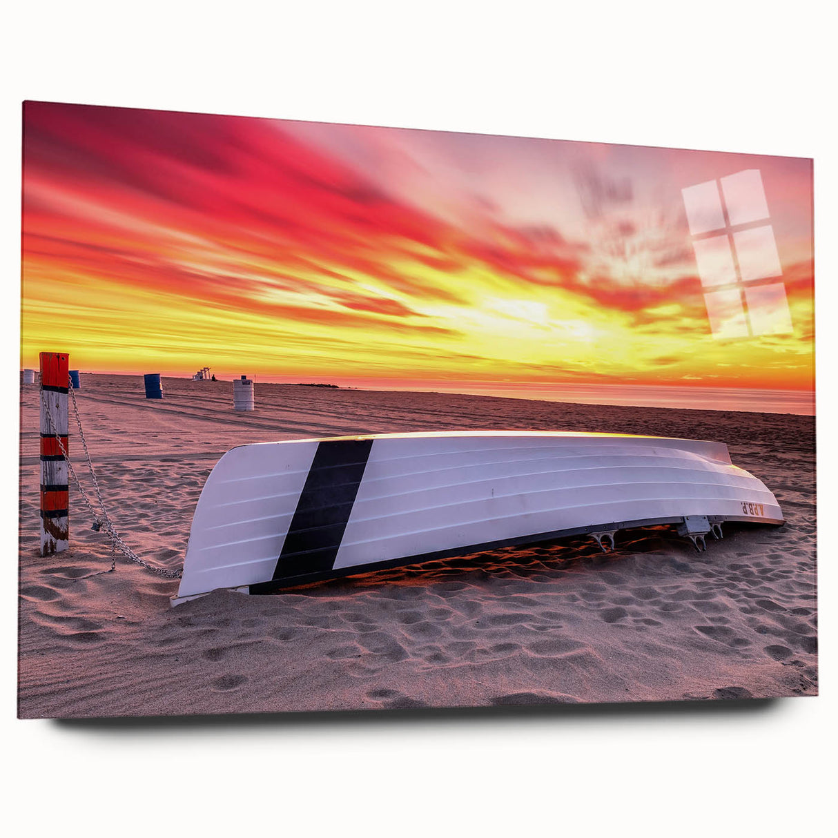 Large abstract wall art of a New Jersey scenery in muted blues and greens on acrylic glass.
