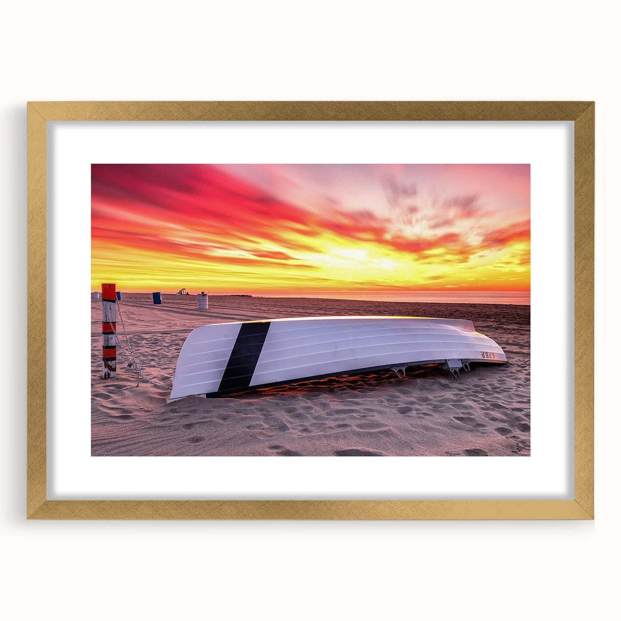 Extra large abstract art print of a textured New Jersey scenery in a gold frame, ideal for living room decor.