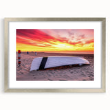 Abstract textured art print of New Jersey scenery in muted blues and grays, framed in silver, ideal for bedroom wall decor.