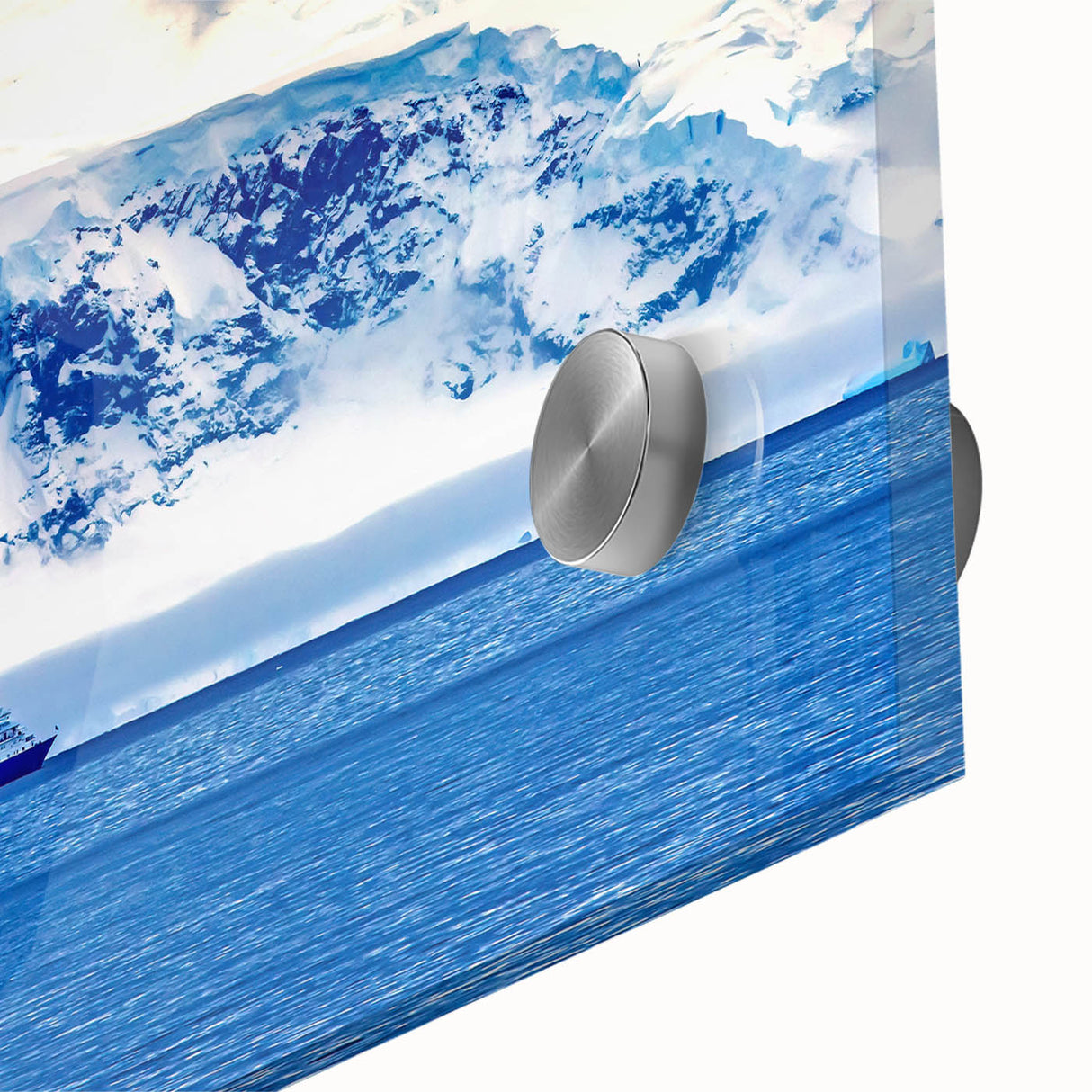 Large abstract wall art of Charlotte skyline in muted blues and greens on acrylic, ideal for dining room ambiance.