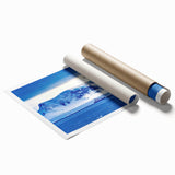 Extra large rolled print of Charlotte, North Carolina skyline in muted blue and gray tones.