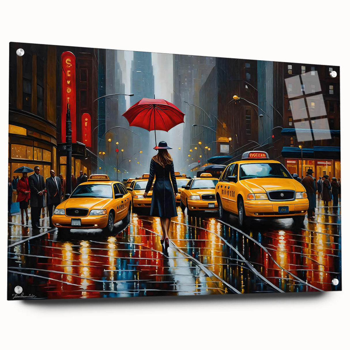 Acrylic print of Manhattan skyline in muted colors, ideal for modern bedroom or dining room decor.