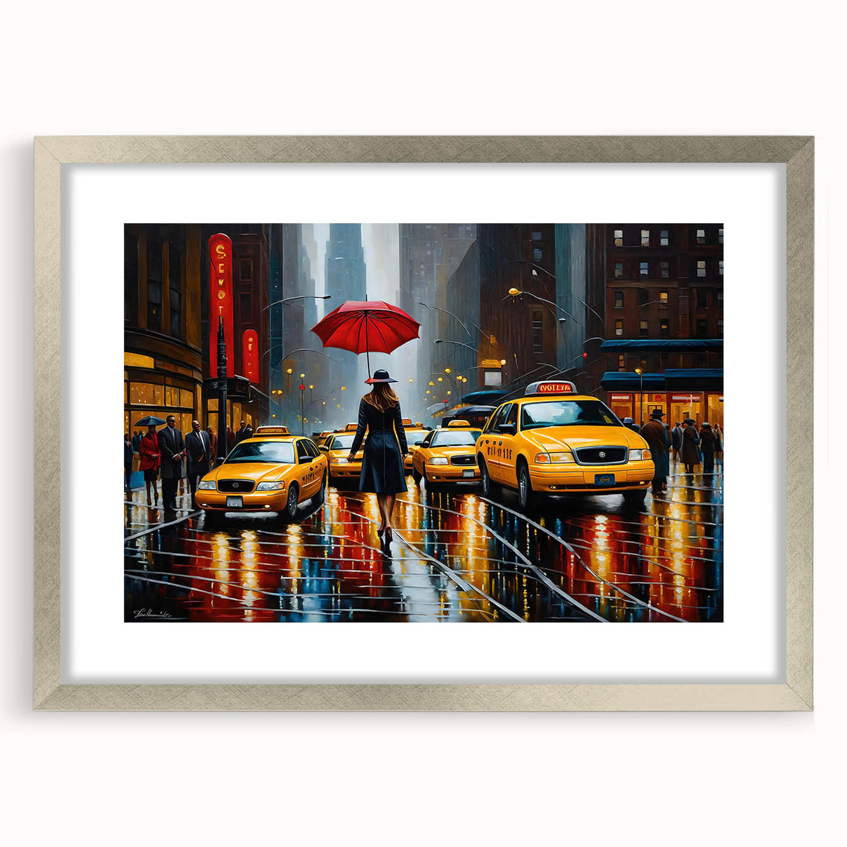 Textured art print of abstract Manhattan skyline in monochrome shades on a framed canvas, suitable for bedroom decor.