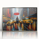 Mid-century modernist art of Manhattan skyline in muted silver tones on framed acrylic, suitable for modern art wall decor.