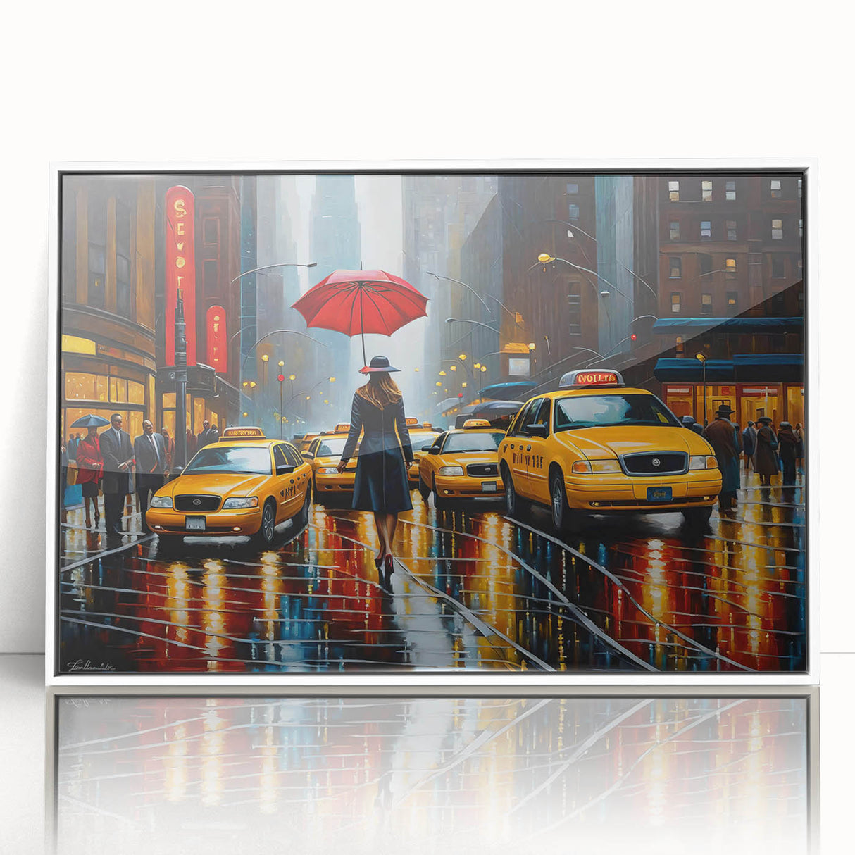 Art deco poster of Manhattan skyline in muted gray tones on framed acrylic, ideal for modern art wall decor.