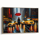 Framed canvas of Manhattan skyline in black and gold tones, ideal for bedroom wall art.