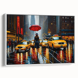 Vintage poster art of Manhattan skyline in colorful hues on extra large framed canvas, suitable for living room decor.