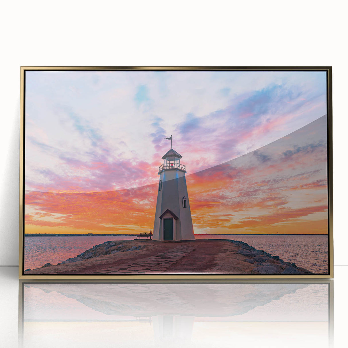 Large acrylic print of Oklahoma scenery with golden hues, in a mid-century modernist style.